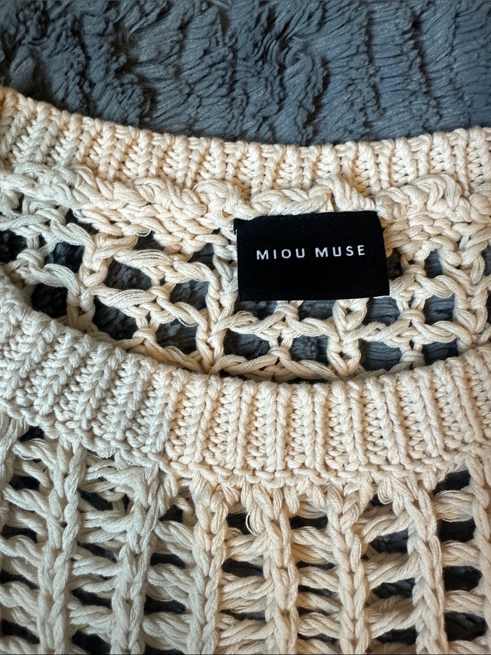 Miou Muse Cream Open-Weave Cropped Knit Sweater - Picture 2 of 4